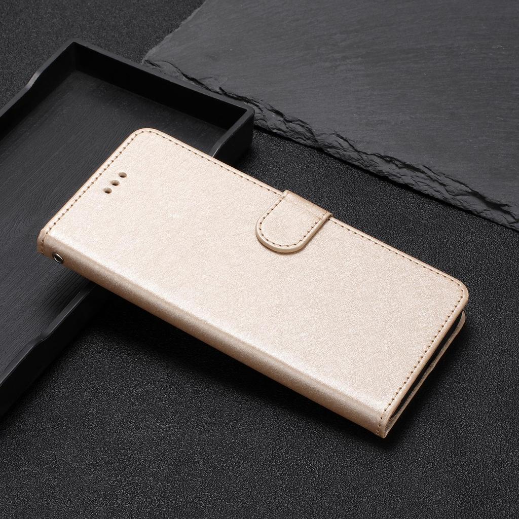 Classics Smooth Silk Leather Phone Wallet Case Book Kickstand For iPhone Samsung Xiaomi Redmi Google Moto Pro Solid Girls Magnetic Card Flip Cover Bag