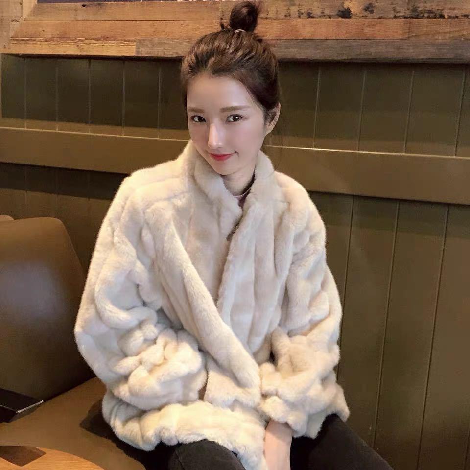 2025 Women's Plush Mink Velvet Mid-Length Coat with Stand Collar