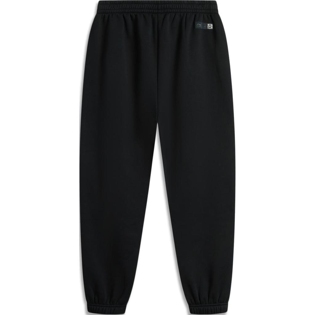 Li Ning Sports Lifestyle Series однотонные свободные теплые флисовые трикотажные спортивные штаны со средней талией и манжетами на шнурке мужские низы черного цвета AKLU631-2