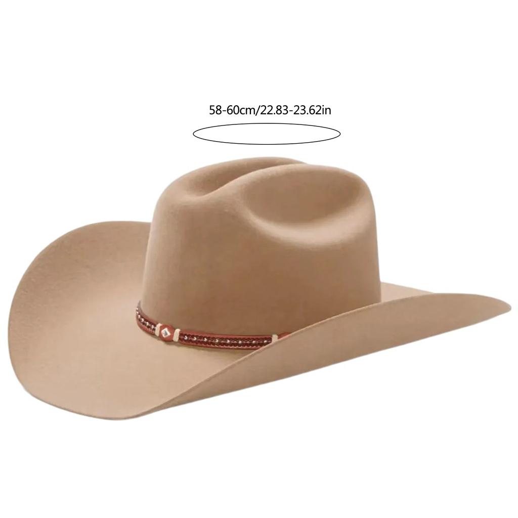 Ethnic Style Cowboy Hats Western Party Large Rolled Brims Hat Plain Color Outdoor Sunproof Cowgirl Hat for Adult Unisex