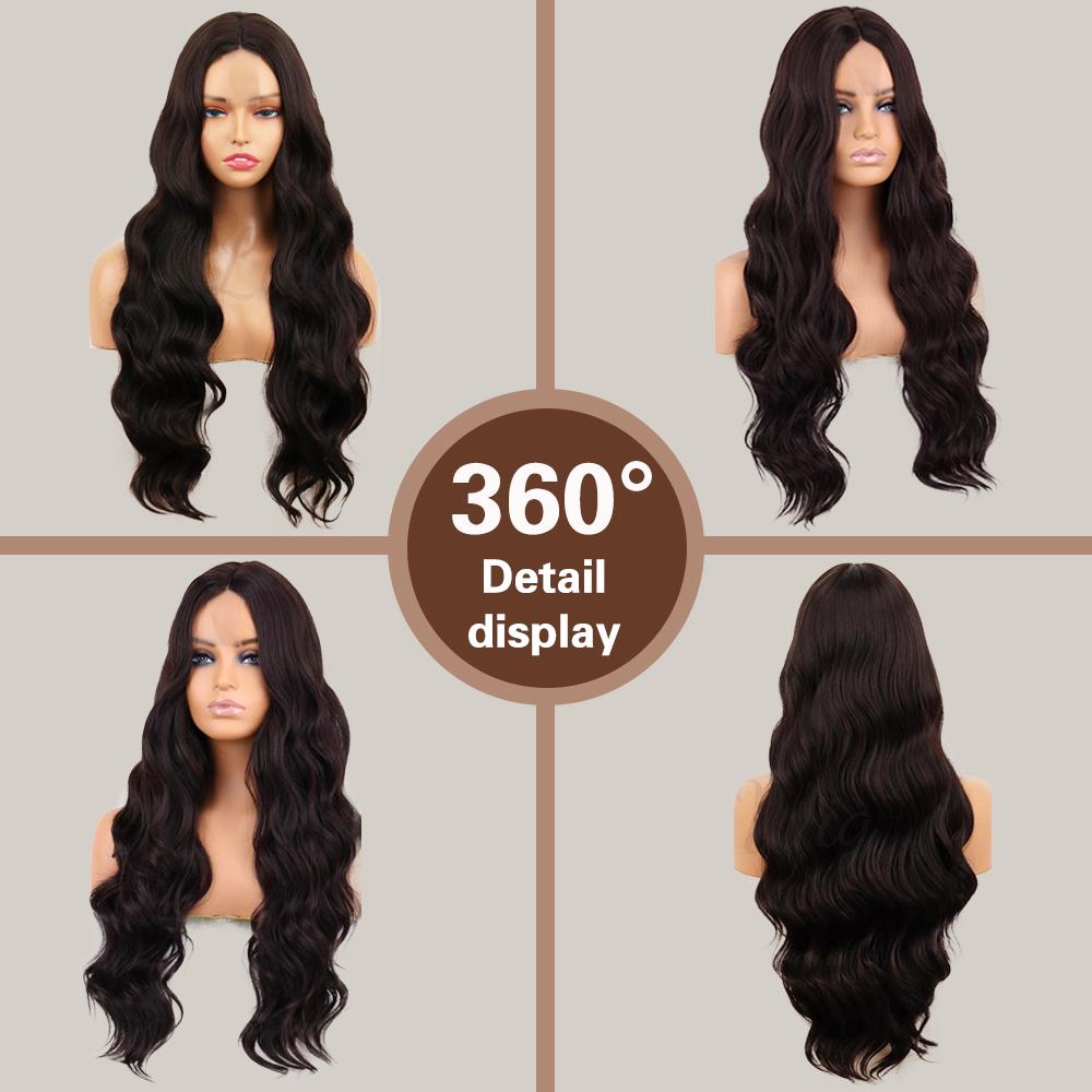 MERISIHAIR Синтетический модный длинный волнистый коричневый парик без челки, кружевной передний парик для повседневной носки, вечеринки