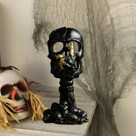 Подсвечник в виде черепа на Хэллоуин, готический, без слов, черно-белый, из смолы, со скелетом