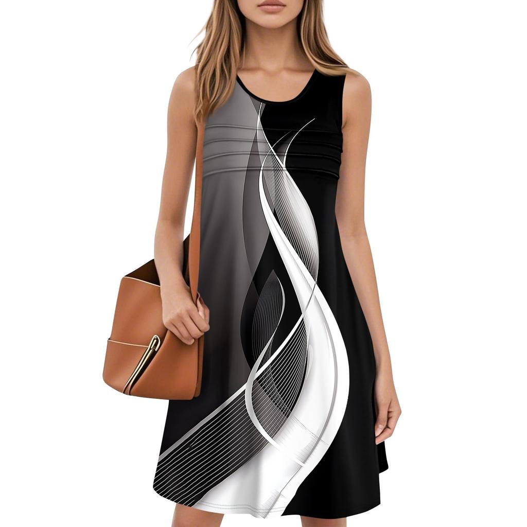 Женские летние платья с круглым вырезом, плиссировкой спереди, без рукавов, карманами, сарафаном, повседневным платьем