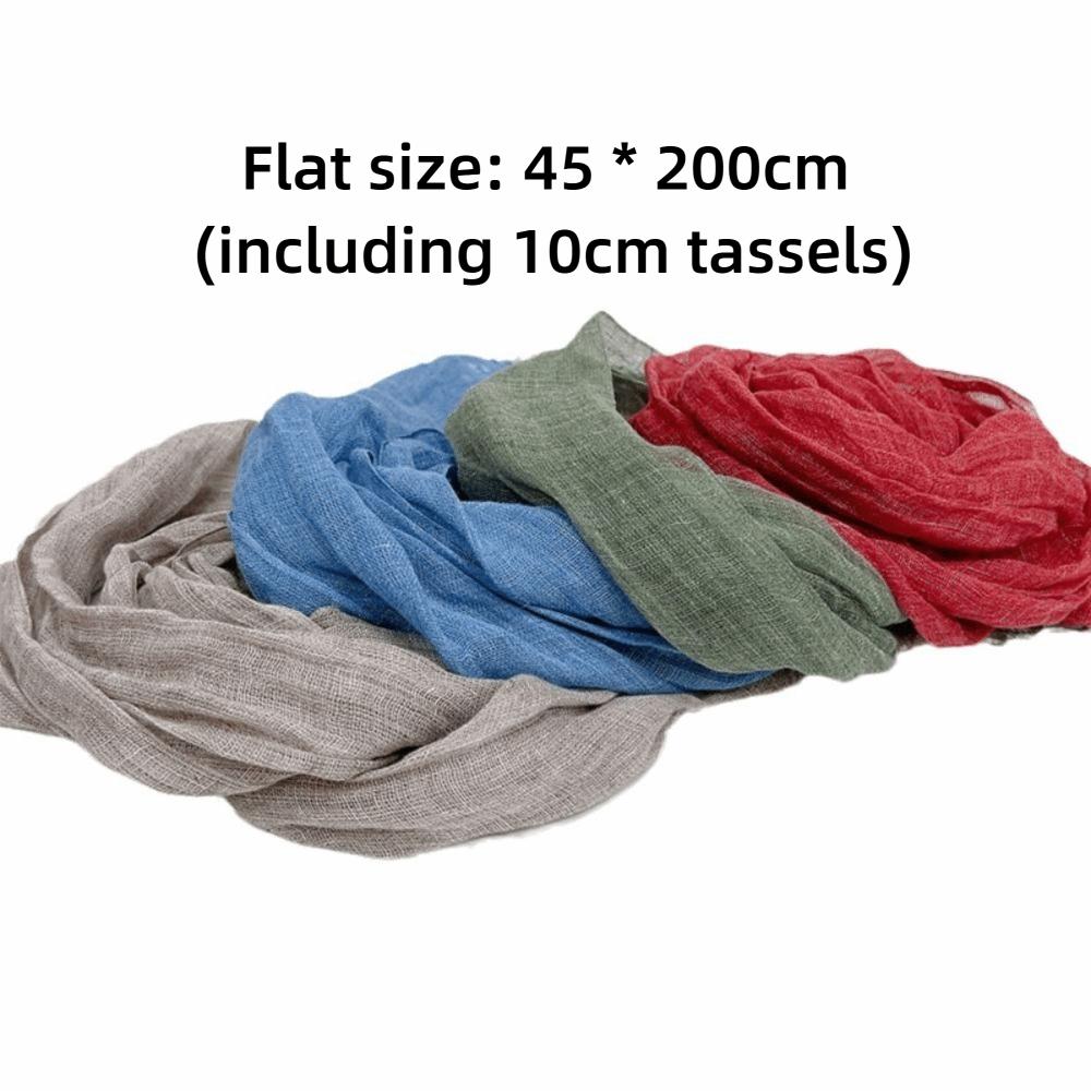 Lightweight Pure Linen Scarf Long Tassel Neck Scarf Comfortable Shawl Wrap Outdoor Travel