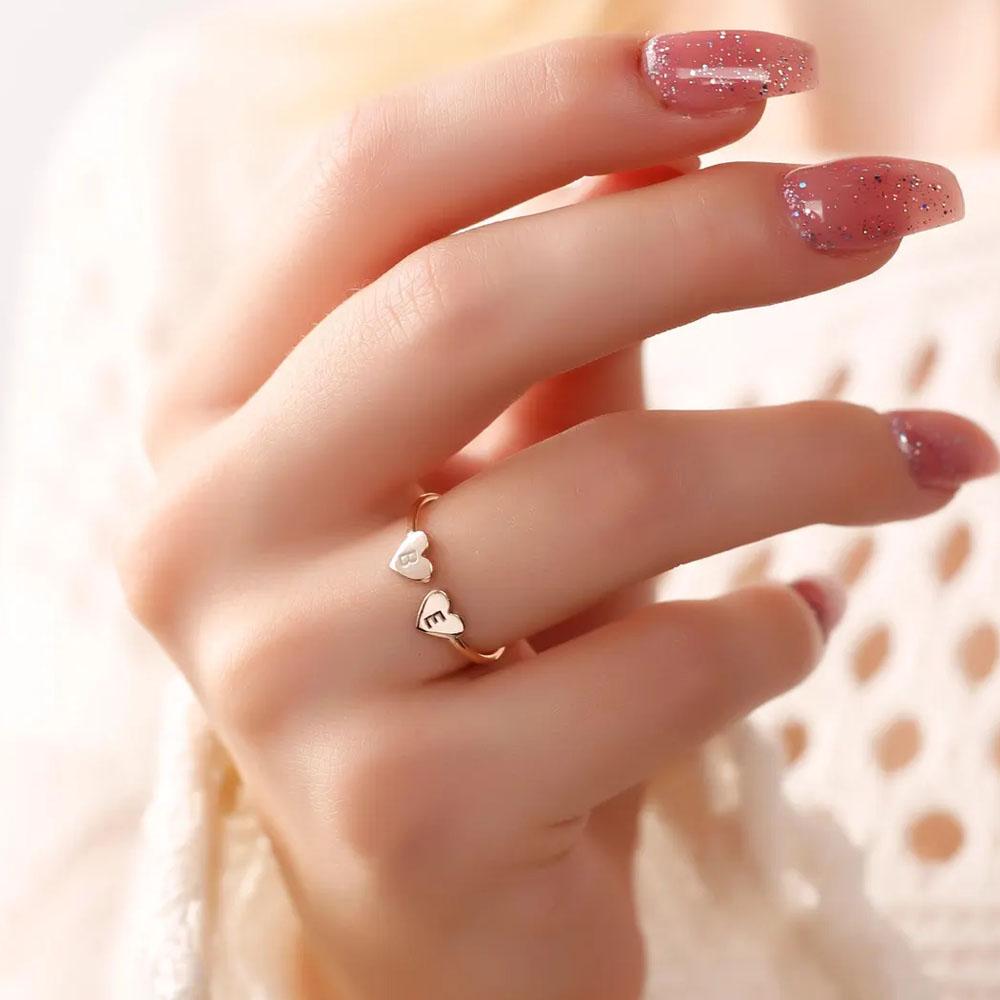 COOLTIME Индивидуальное кольцо с инициалом в виде сердца из нержавеющей стали, персонализированная гравировка буквы, цифры, парное кольцо, ювелирный подарок, новинка