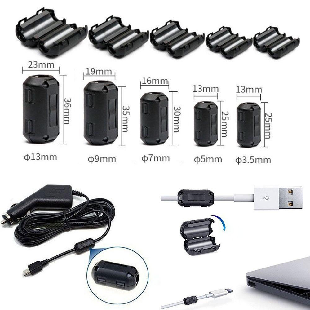 Черная дроссельная катушка EMI RFI Шум Противопомеховый кабельный разъем 3,5/5/7/9/13 мм Кабельный разъем