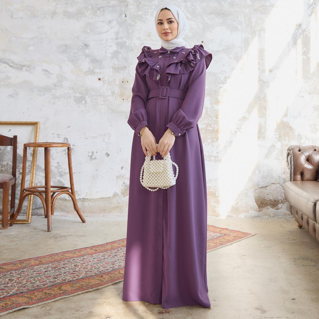 Frilly Pearled Women Long Dress Abaya