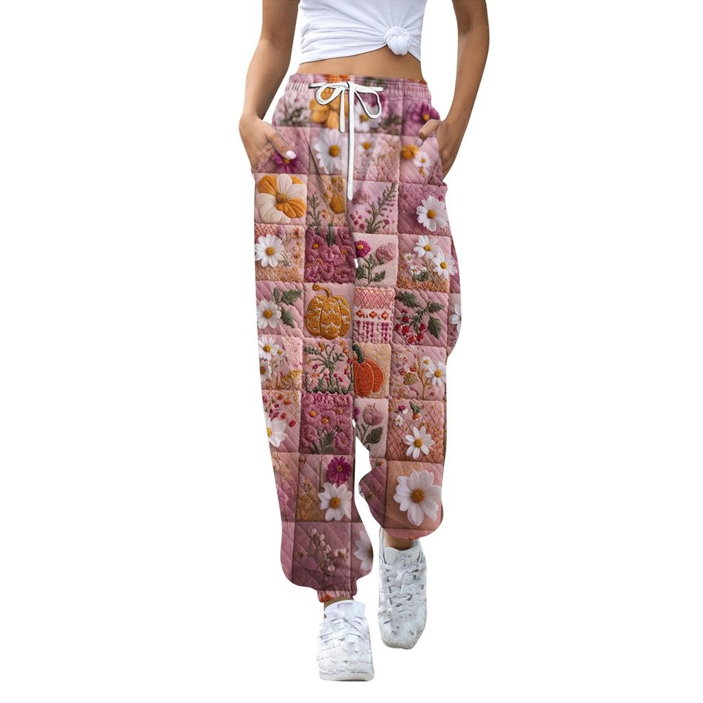 Women's Sports Pants With Pockets Fashion Print Elastic Waist Pants Casual Sweatpants Pants