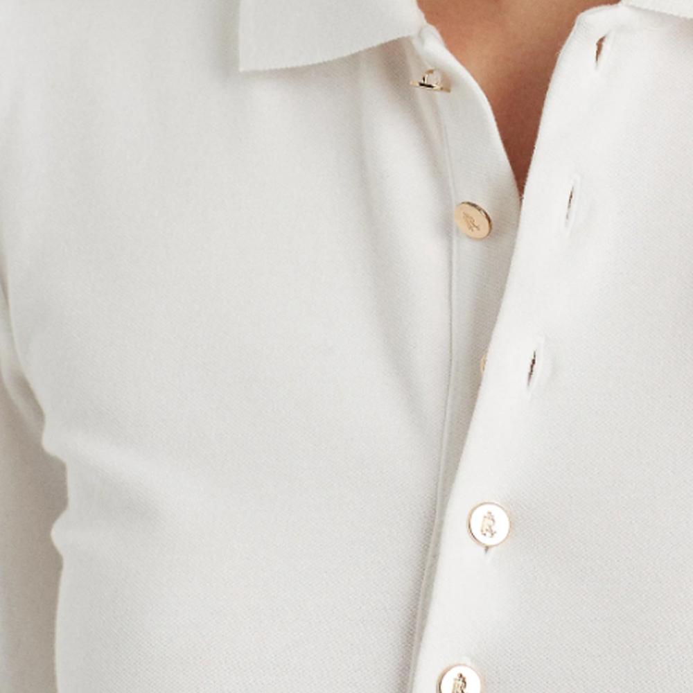 Polo Ralph Lauren Solid Color Polo Collar Slim Fit Midi Short Sleeve Dress Women Dresses White 200834569-002