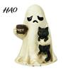 Cute Resin Ghost Figurines Halloween Figurine, Tabletop Ornament with Black Cat And Funny Statue Coffee Cup Decor for Home Office Bookshelf