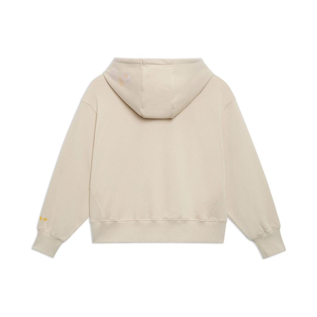 Li Ning Solid Color Logo Embroidered Loose Pullover Hoodie Women Hoodies Light-Milk-Brown AWDT264-5