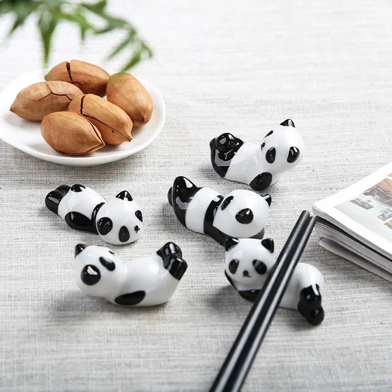 8pcs/set Creative Cartoon Panda Ceramic Chopsticks Holder Stand Chinese Chopstick Rack Home Decor Kitchen Gadget and Accessories