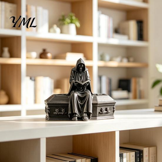 Готический домашний декор 3D-печатная фигурка читающего скелета, статуэтка читателя с капюшоном, уникальные подарки на Хэллоуин, жуткое настольное украшение для офиса, книжной полки