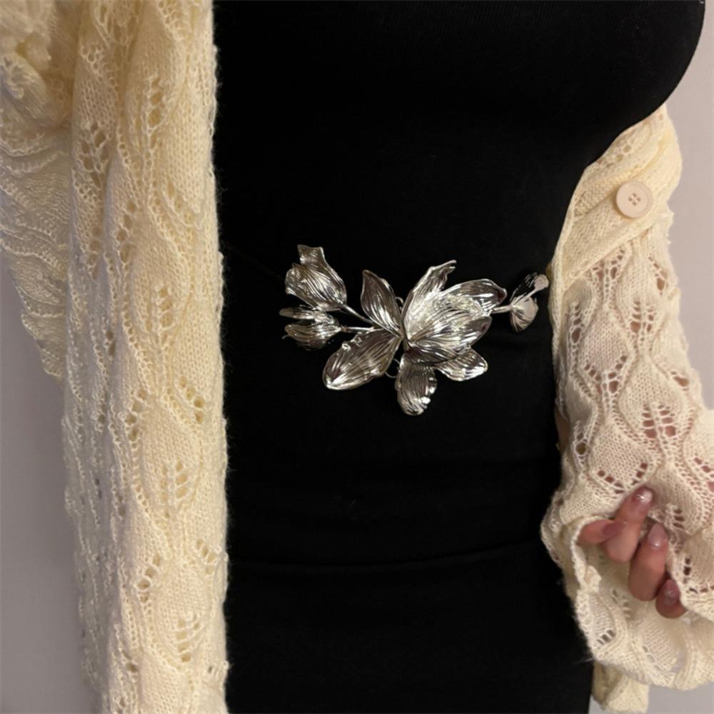 Elegant Zinc Zinc Alloy Flower Belt Vintage PU Leather Rope Belt Fashion Tulip Waist Chain Pants