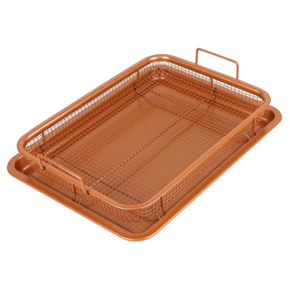 Oil Frying Baking Pan Grill Crispy Mesh Stainless Steel Baking Tray Copper For Oven Air Fryer BBQ Non-stick Chips Basket