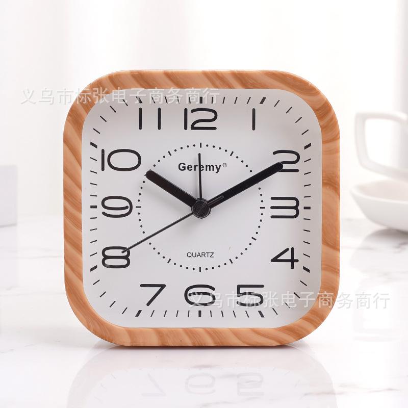 Creative cute wood grain color student bedside alarm clock, children's bedroom clock, desktop clock