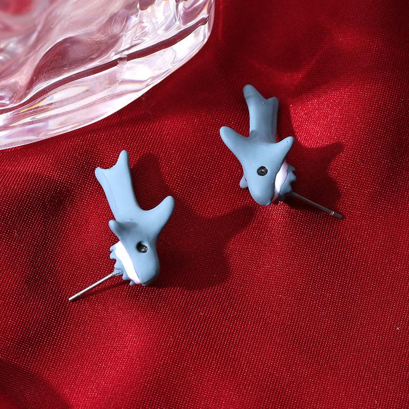 Маленькое животное кусающее ухо серьги-пусеты динозавр корги акула украшения для ушей аэрозольная краска милые мини