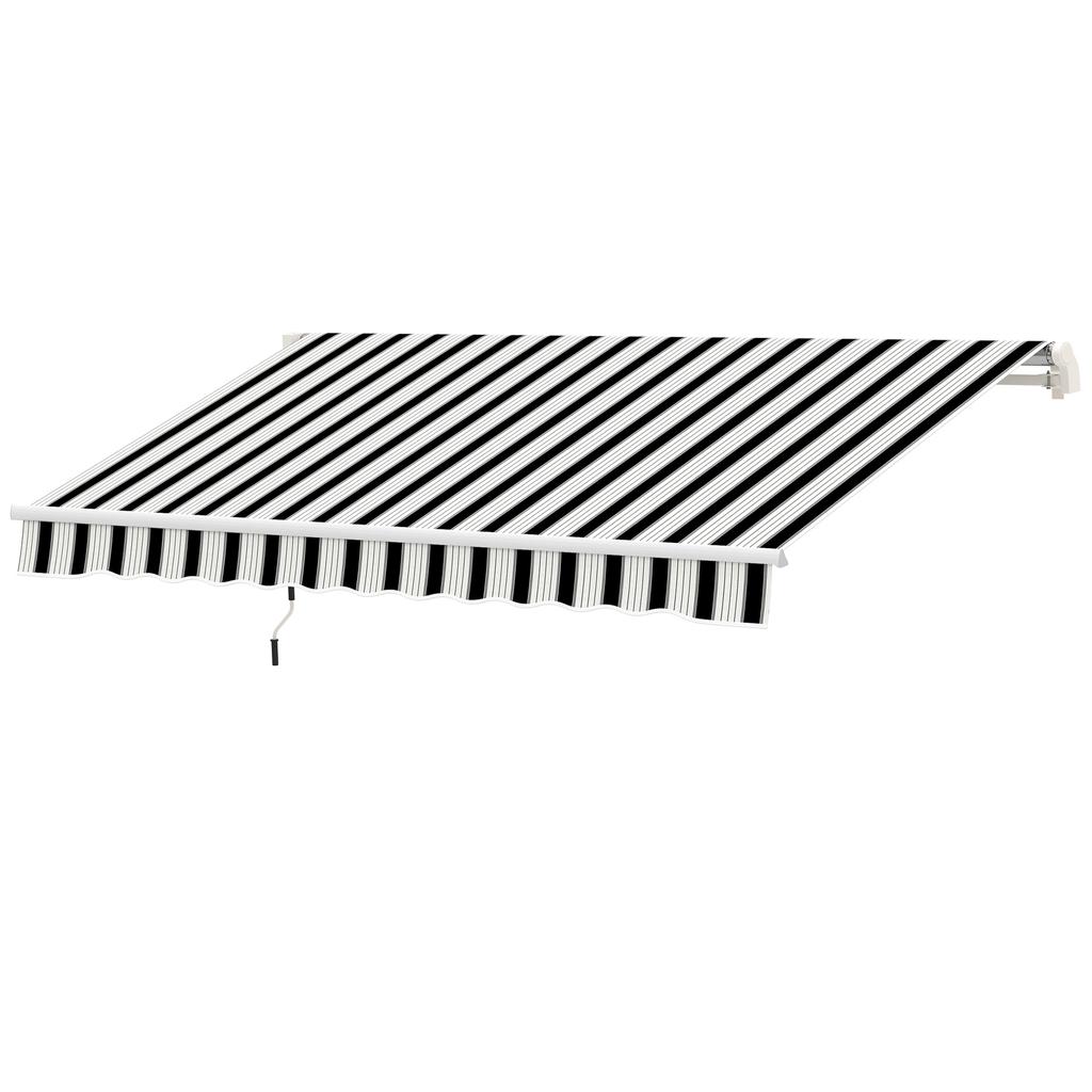 Awning, Sun Protection, Retractable, with Hand Crank, Metal Frame, Polyester, Blue+White, 3.95 x 2.45 x 3.50 m