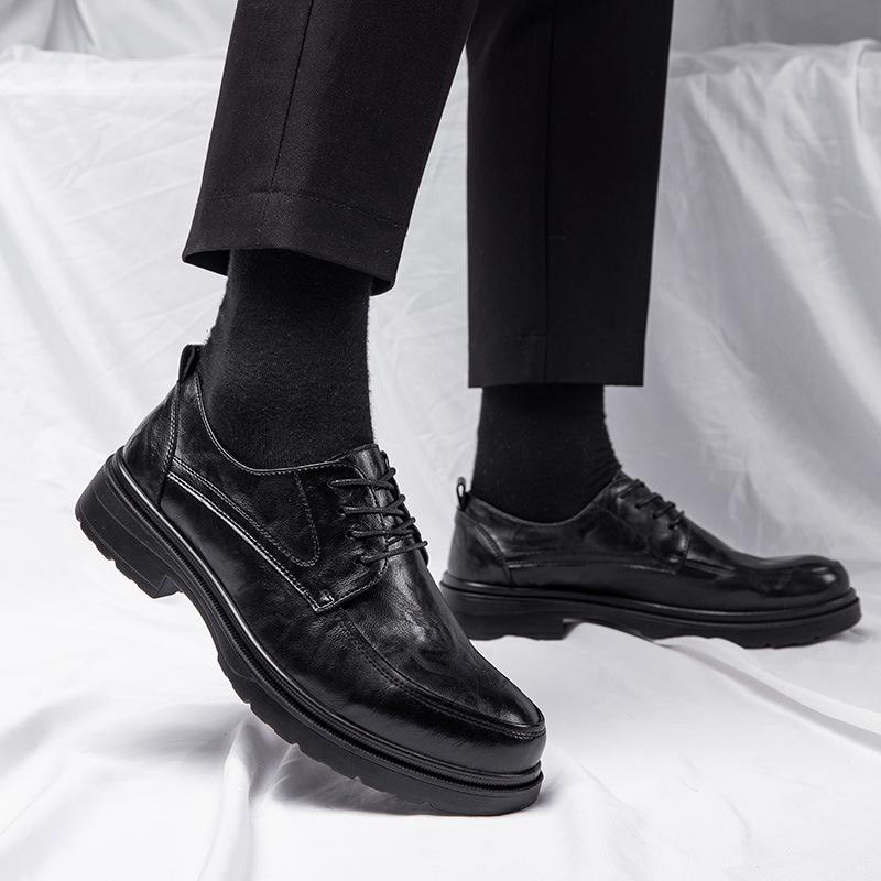 Men's Genuine Leather Derby Shoes Autumn Platform Slip-Resistant Breathable Comfort Business Casual Lace-Up for Daily Walking