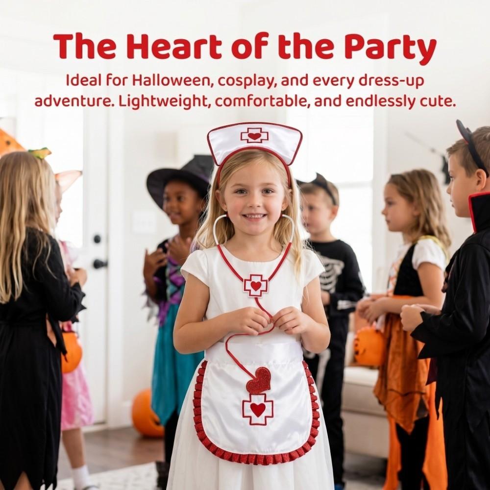 Ruffle Fringe Edge Nurse Costume Accessories Red Cross with Heart Nurse Headband Halloween Party