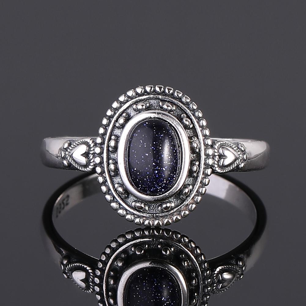 Серебряное кольцо S925 для женщин Овальное Круглое Каплевидное Натуральный Синий Песчаник Кольцо Подарок В форме Солнца Ретро Роскошное Тонкое Ювелирное изделие