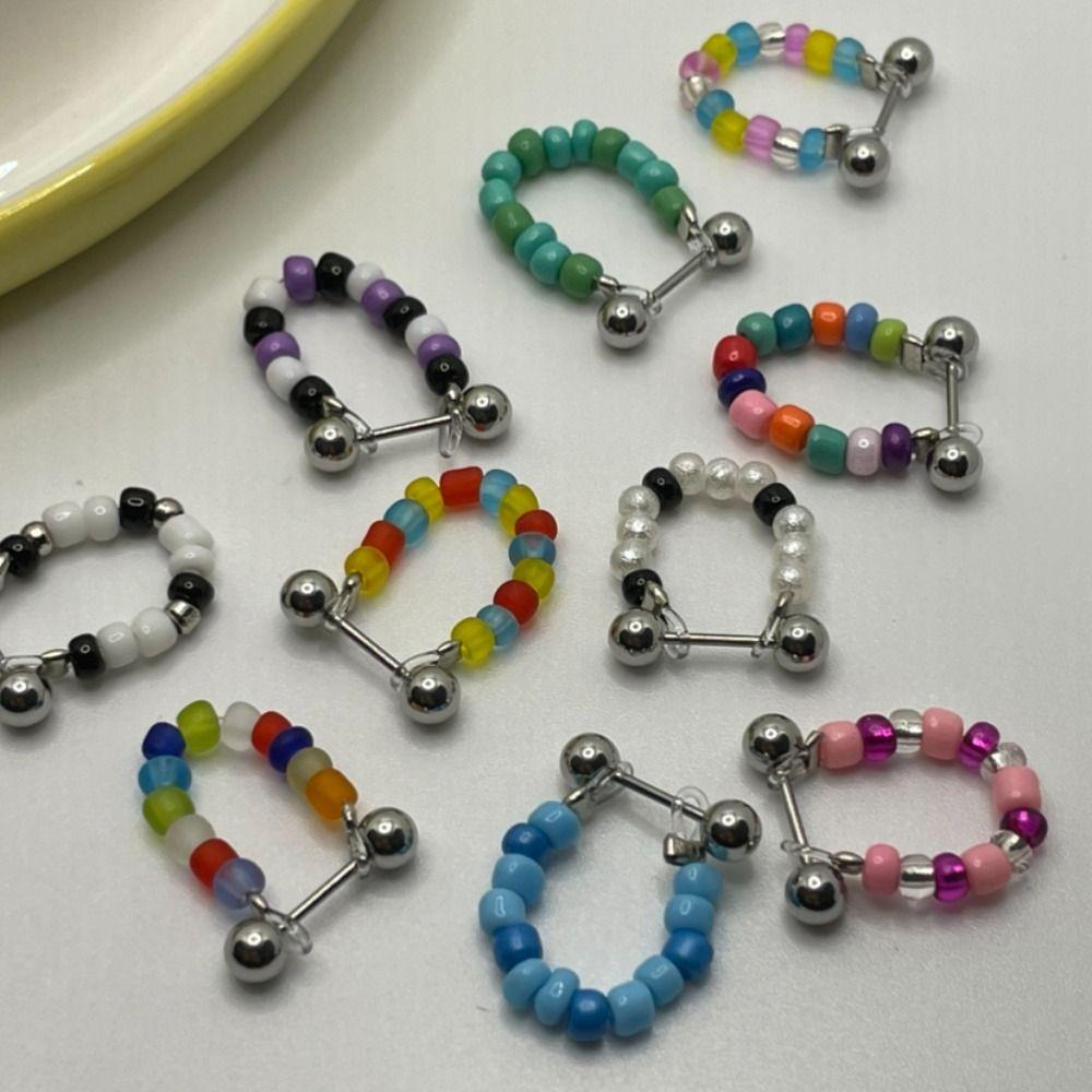 Girls Fashion Design Sweet Retro Ear Bone Stud Women Jewelry Colorful Bead Korean Style Earring