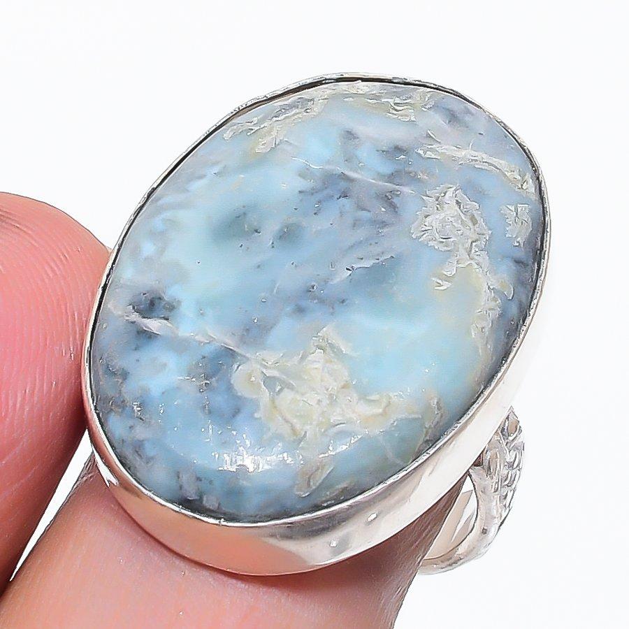 Larimar Gemstone 925 Sterling Silver Jewelry Ring Size 8