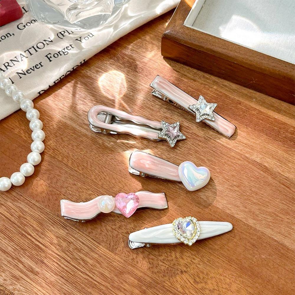 5Pcs/Set Heart Shape Hair Clips Cool Shiny Barrettes Fashion Hair Accessories  Women Girls