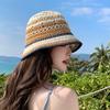 Bucket hat lady seaside beach face small breathable woven sun hat