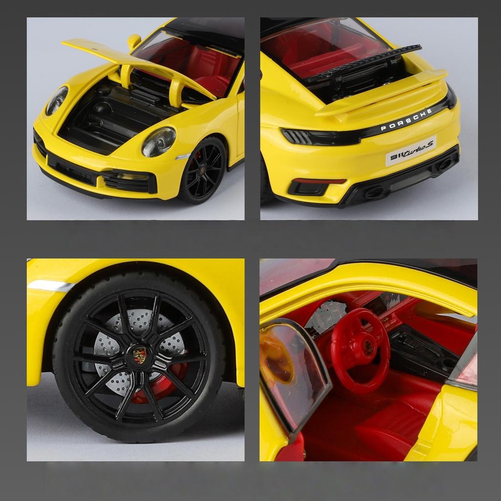 pdbn6 1/24 Porsche 911 Turbo S Diecast Alloy Metal Toy Car Miniature Model Pull Back Sound & Light Doors Openable Collection Gift Boy