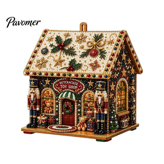 DIY Holiday Craft Set 3D House Christmas Faux Pearl Art Kit, Handmade Rhinestone Painting Kit Relaxing Activities for Adults Adults, Tabletop