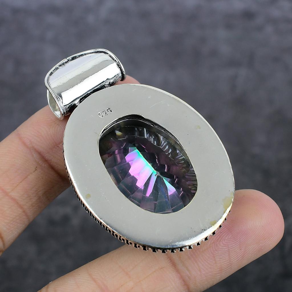Natural Mystic Topaz Gemstone 925 Sterling Silver Jewelry Pendant 2.21" J8d11