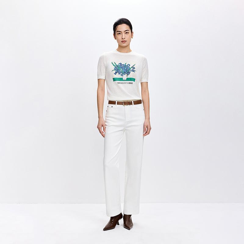 LILY white straight leg jeans, short stature