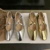 Fashion SUOJIALUN Spring New Women Flat Shoes Fashion Gold Ladies Round Toe Sahllow Ladies Elegant Mary Jane Shoes Soft Dress Ballerinas