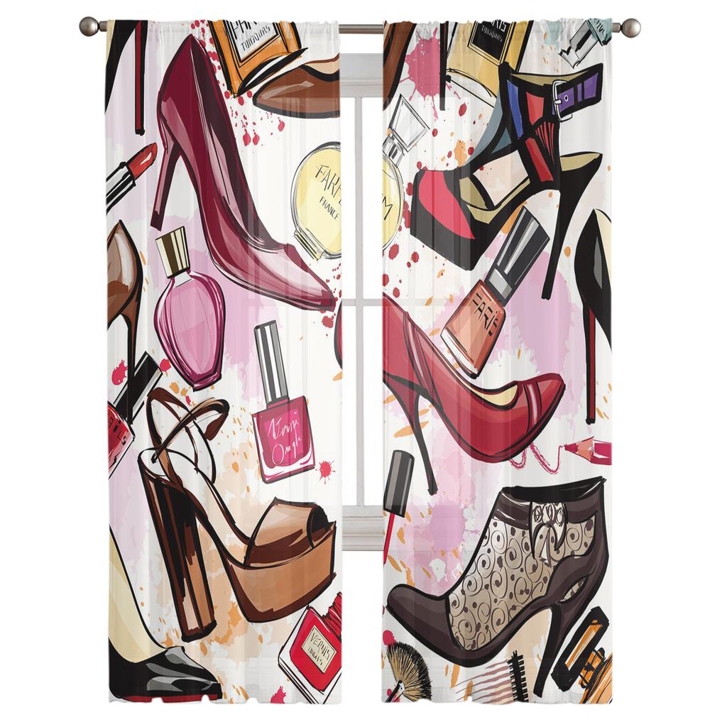 Прозрачные шторы для гостиной Высокие каблуки Косметика Ретро Детская спальня Балкон Большие шторы Кухня Столовая Шторы