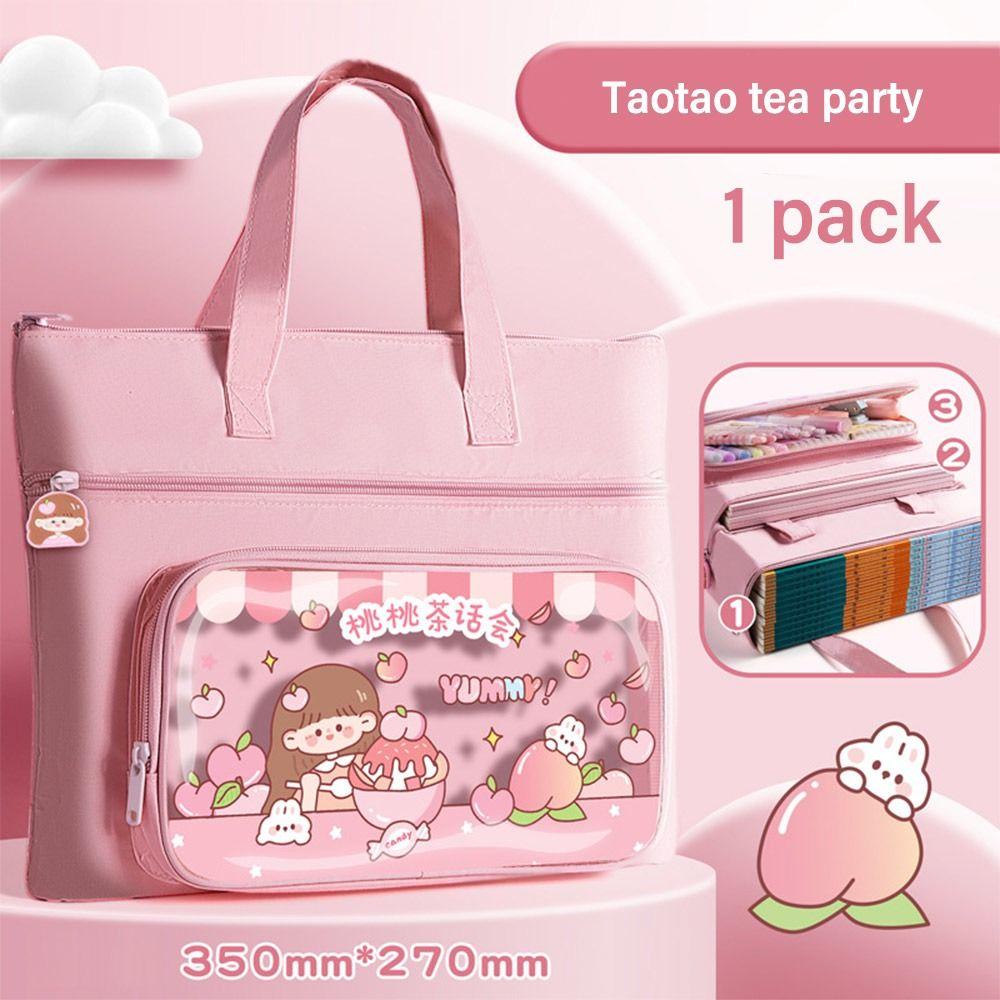 Canvas Tote School Bag Large-capacity A4 File Bag Cartoon Tutorial Bag  School Office