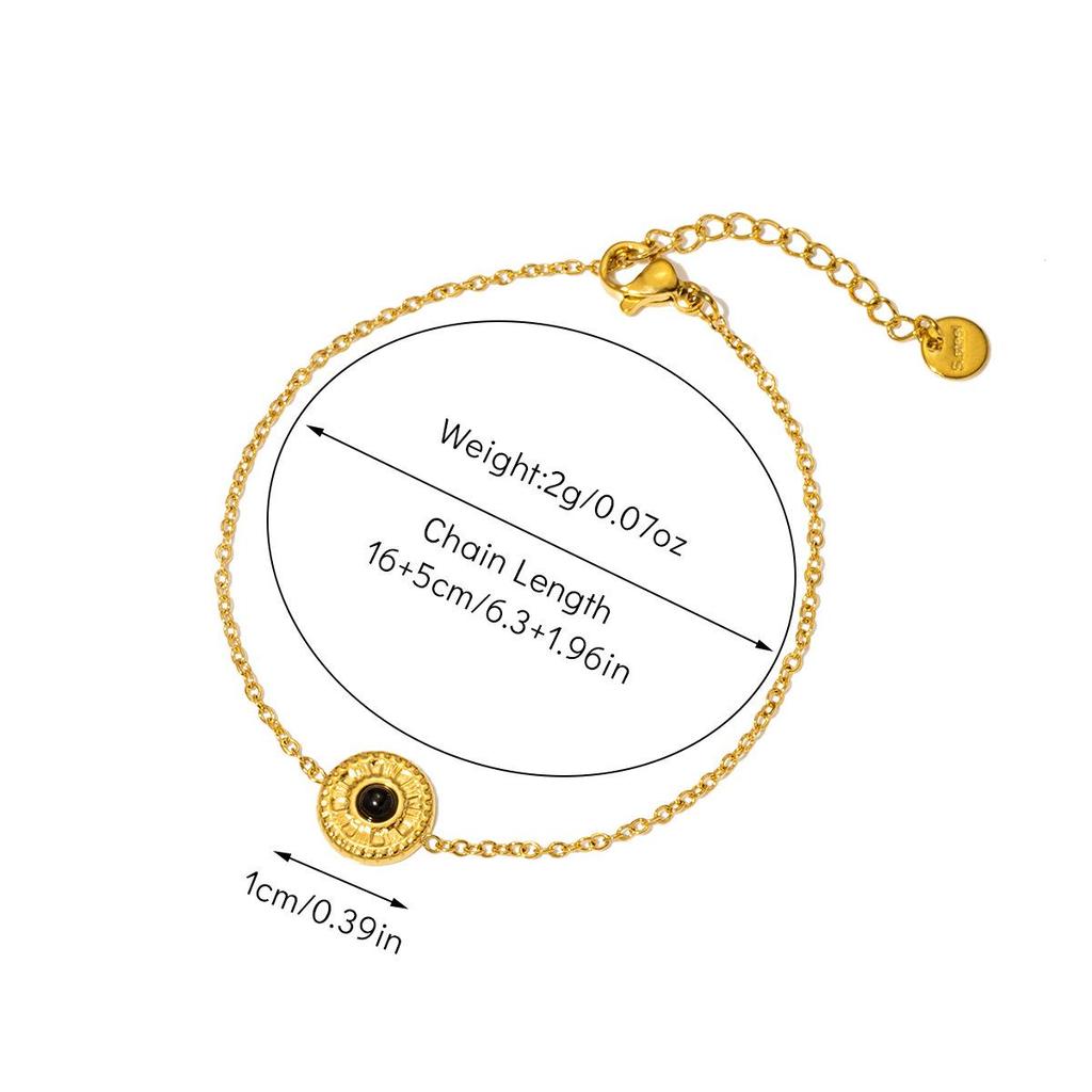 Браслет из титановой стали в стиле ретро-дворца с покрытием из 18-каратного золота и натуральным изумрудом для женщин