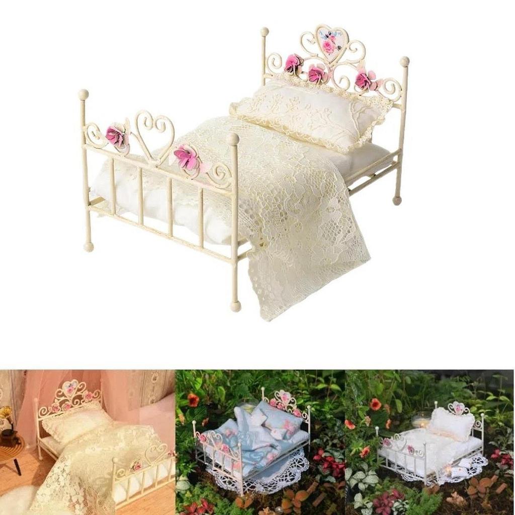 1/12 кукольный домик кровать мебель резная железная крошечная сцена спальня микро миниатюра