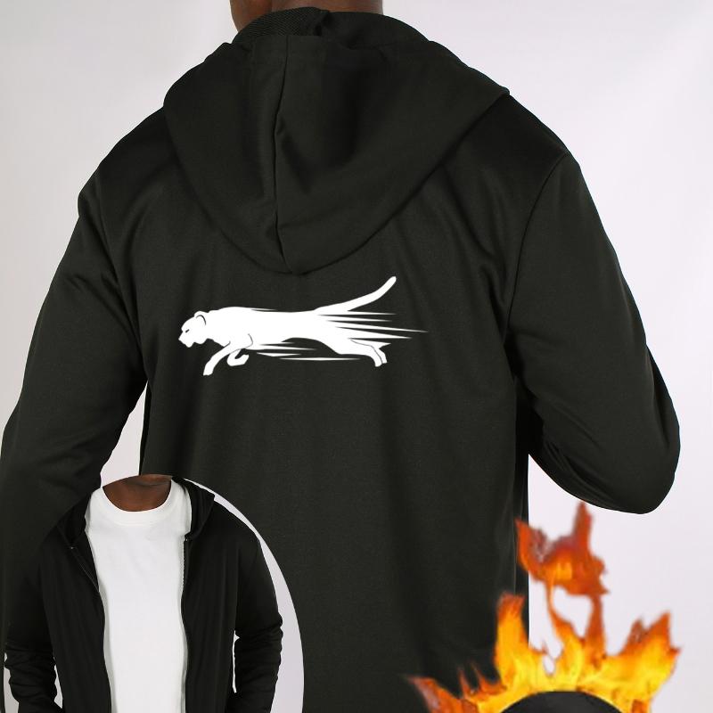 Running Panther Fleece-Lined Hooded Zip-Up Jacket, Windproof Durable Warm, Casual Versatile Coat