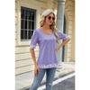 Spring Summer Women's T-Shirt Square Neck Printed Color Clash Bubble Sleeve Slit T-Shirt Top
