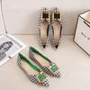 Gentle Women Pointed Toe Flats Female Houndstooth Flats with Straps Low Heels Lady Metal Square Buckle Casual Designer Shoes