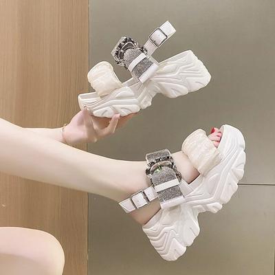 7,5 см Женские сандалии на массивной платформе с блестящим ремешком, летние сандалии-клинья на толстой подошве, пляжные шлепанцы, женские модные сандалии на высокой платформе