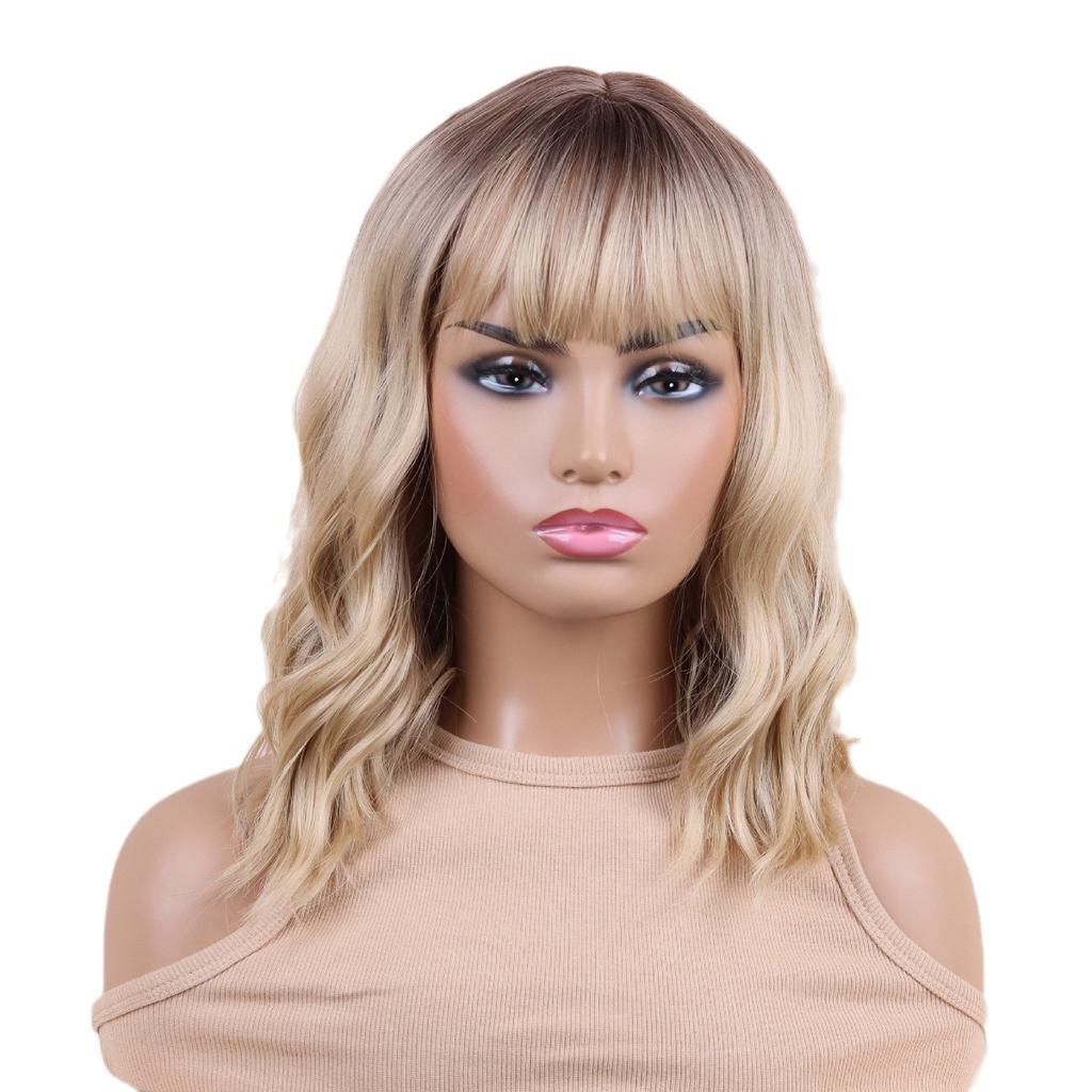 Pink Blond Dark Brown Synthetic Wigs Short Wavy Bob Wigs with Bangs for Women Daily Cosplay Natural Hair Wig Heat Resistant Fiber