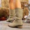 Женские плиссированные сапоги из искусственной замши, высокие сапоги до колена, женские зимние сапоги без застежек на квадратном каблуке, рыцарские сапоги, модная обувь для активного отдыха для женщин