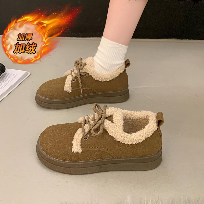 CRLAYDK Snow Shoes для женщин, зимние ботинки на шнуровке, низкие ботинки на платформе, теплые замшевые с меховой подкладкой, удобные кроссовки для ходьбы на открытом воздухе