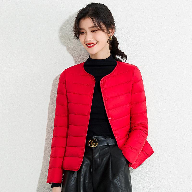 Lightweight Cotton Jacket Female. 2022 Autumn and Winter New Item, Warm Inner Liner, Solid Color, Round V-neck, Coat Base, Short Down Cotton Jacket