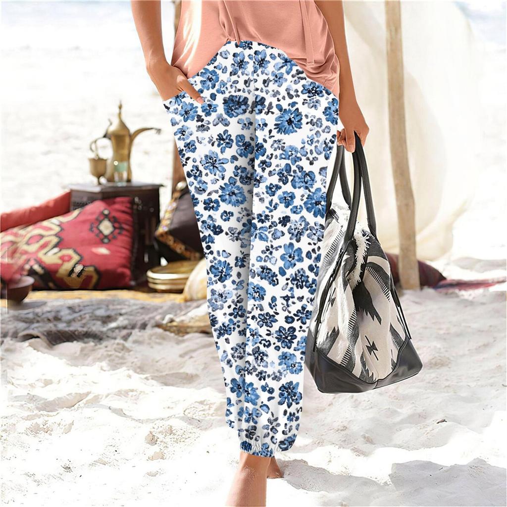 Женские летние свободные повседневные широкие брюки с эластичной резинкой на талии и брюками