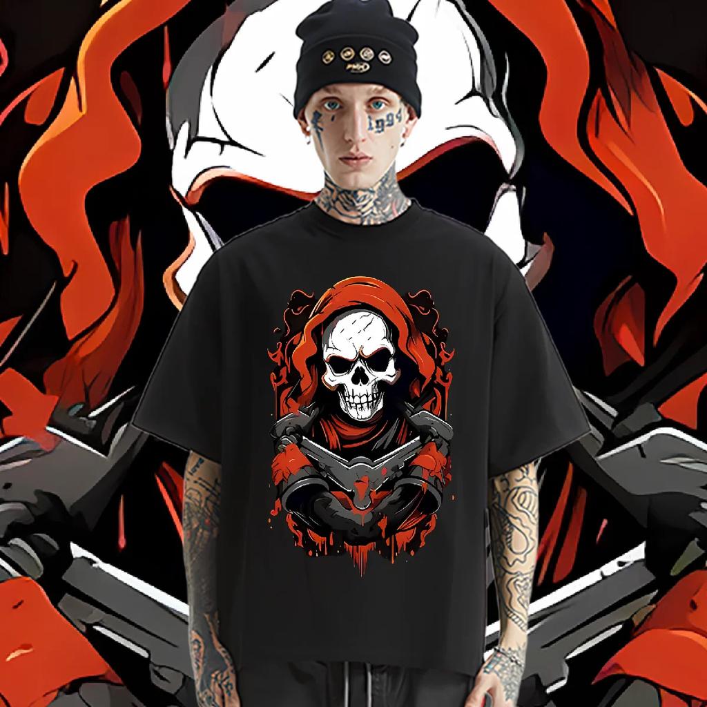 Футболка с черепами, оверсайз, свободная, с круглым вырезом, футболка Харадзюку, унисекс, повседневные футболки, удобная одежда для рэпера