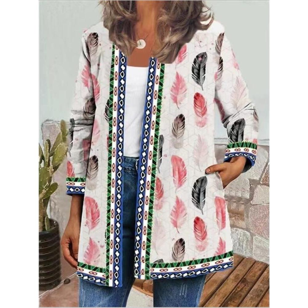 GMXIA Осень-зима винтажный этнический стиль принт большой размер куртка кардиган женская одежда