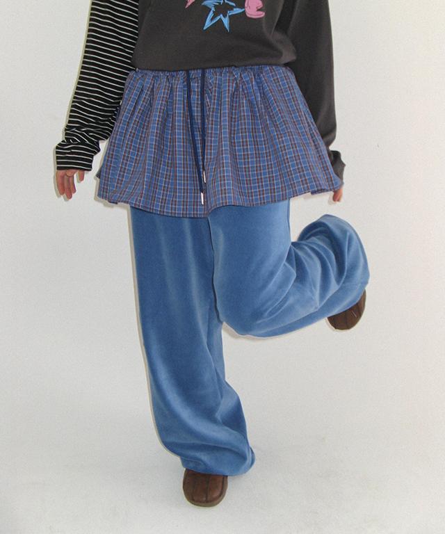 RONRON Layered Skirt Training Pants Blue Check